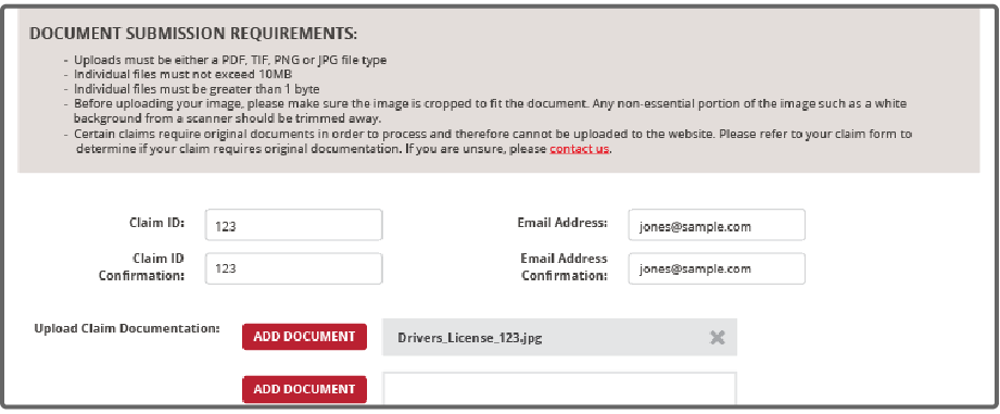 Claim Document Upload Screen